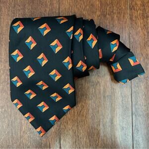 Yves Saint Laurent 100% Silk Geometric Patterned Black Tie, Perfect for Fall